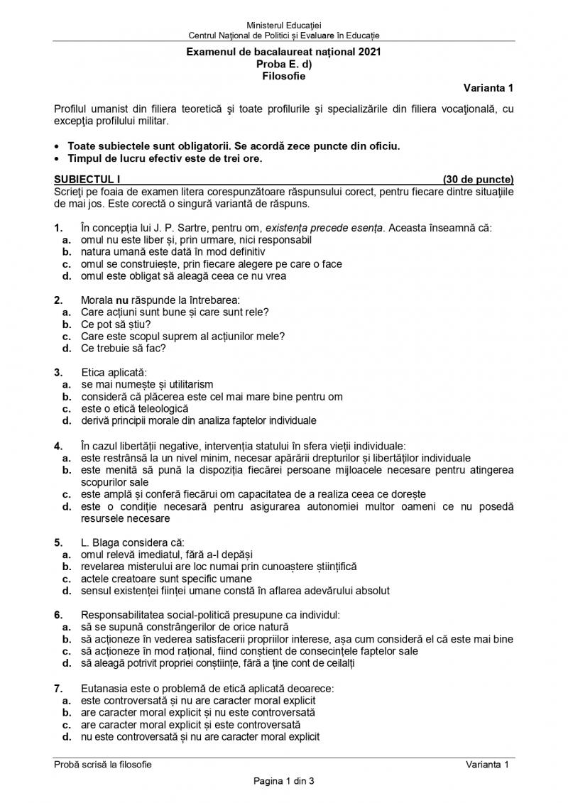 Subiecte BAC filosofie