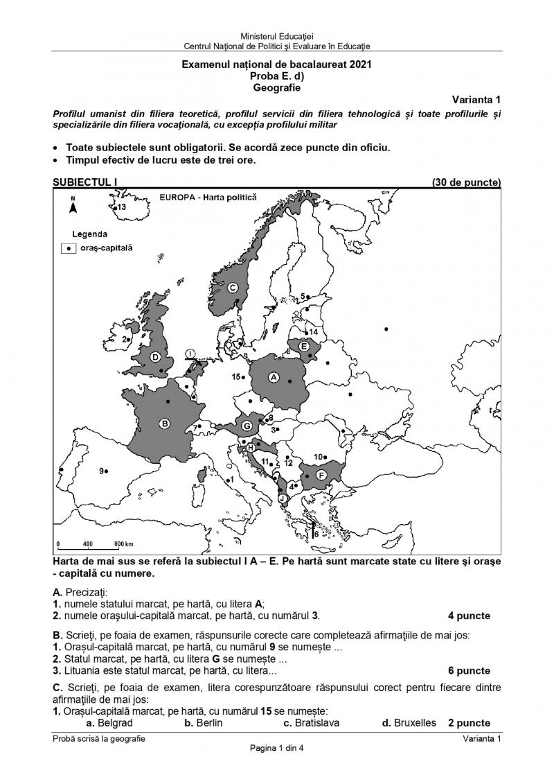 Subiecte BAC geografie