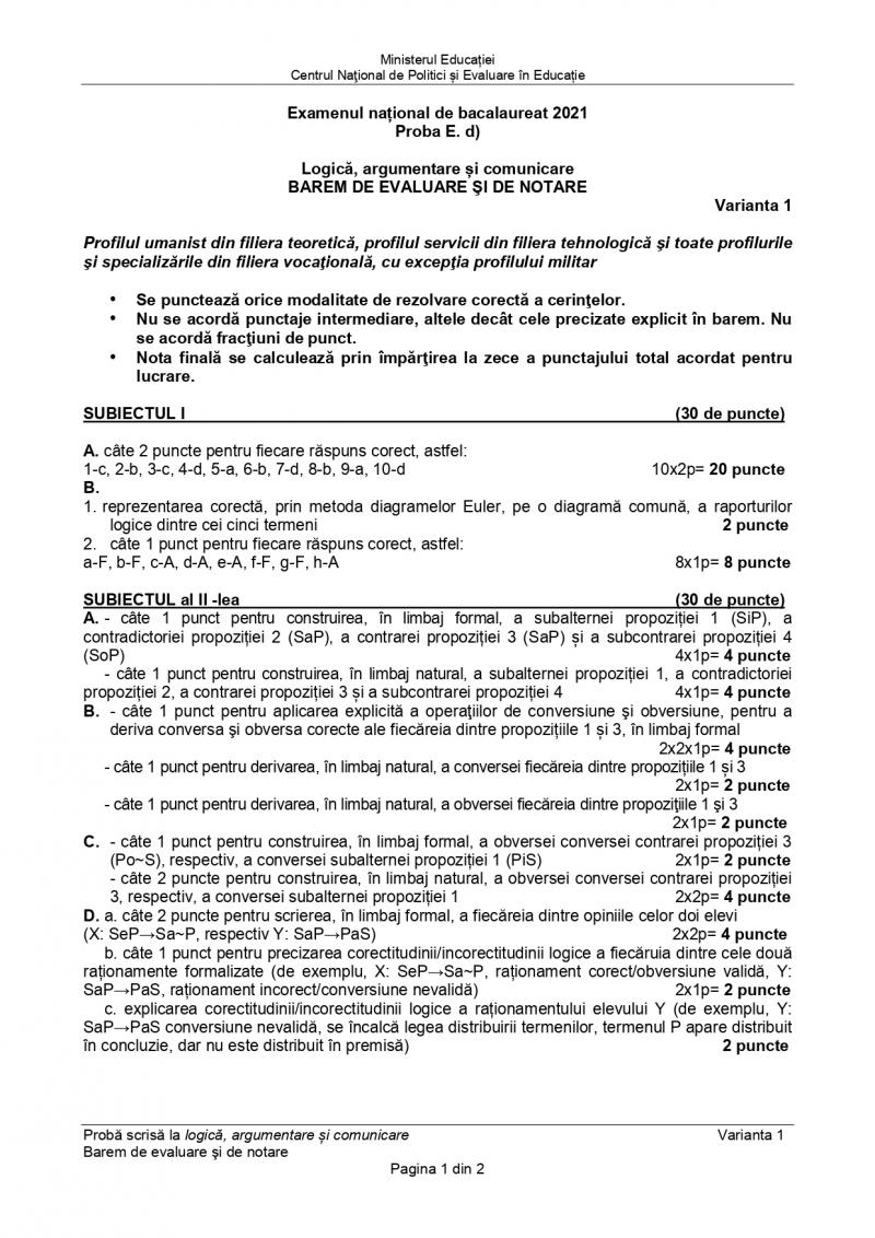 Barem BAC logică Barem BAC logică