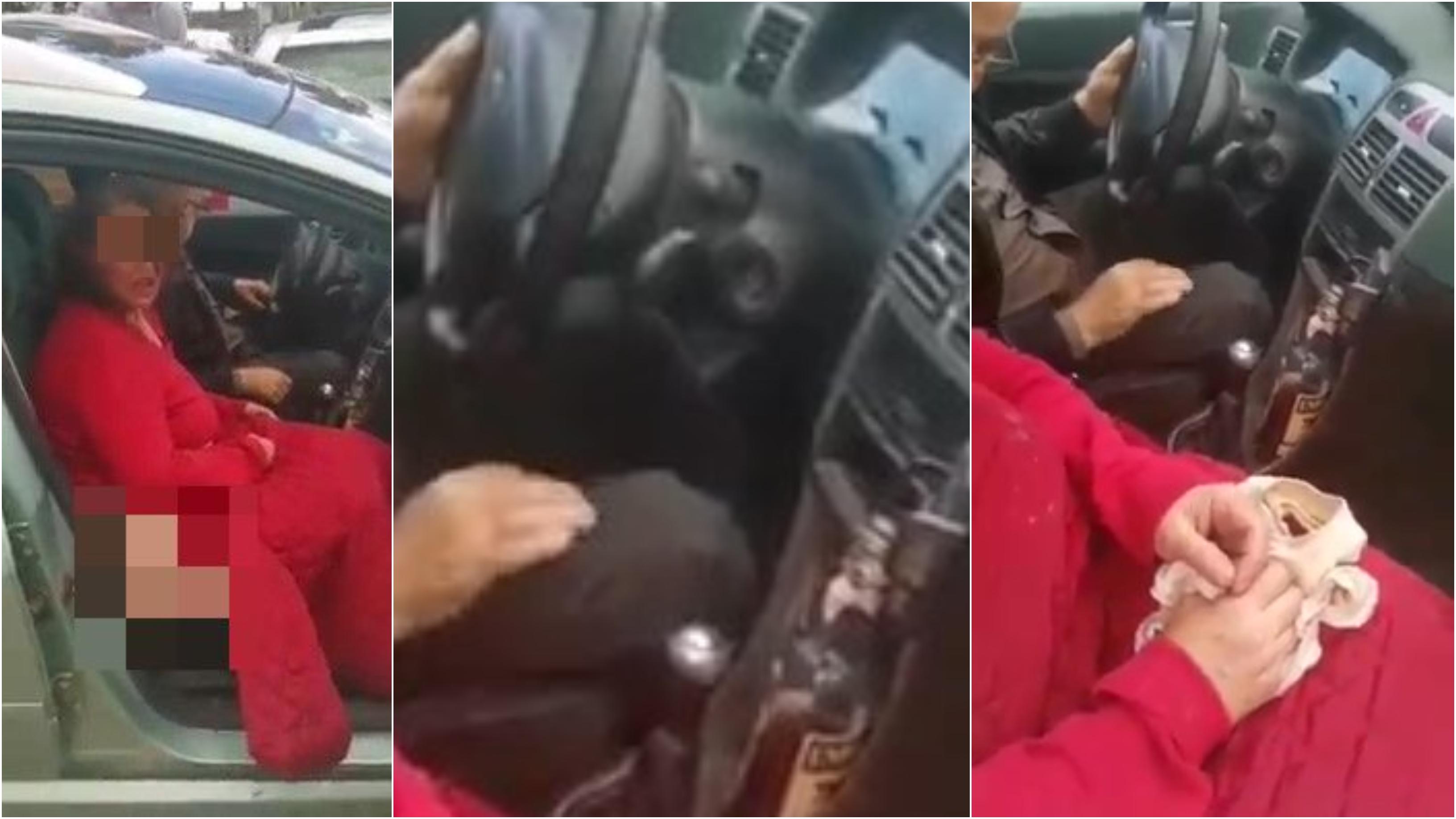 Un conducător auto din Botoşani, surprins băut la volan, alături de o femeie pe jumătate dezbrăcată care îşi ţine chiloţii în braţe, lângă o sticlă cu coniac