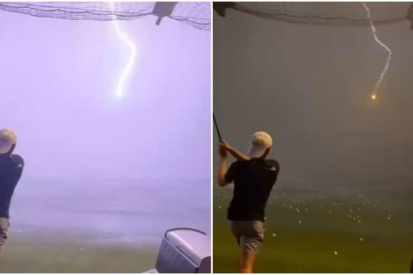 Momentul terifiant în care mingea de golf a unui adolescent din Texas este lovită de fulger