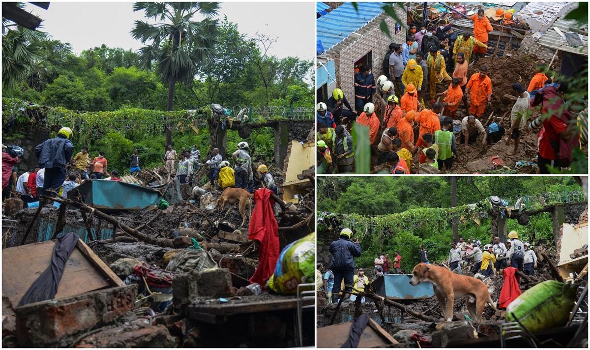 Salvatorii caută supravieţuitori, după ce mai multe case s-au prăbuşit în urma unor alunecări de teren, în Mumbai