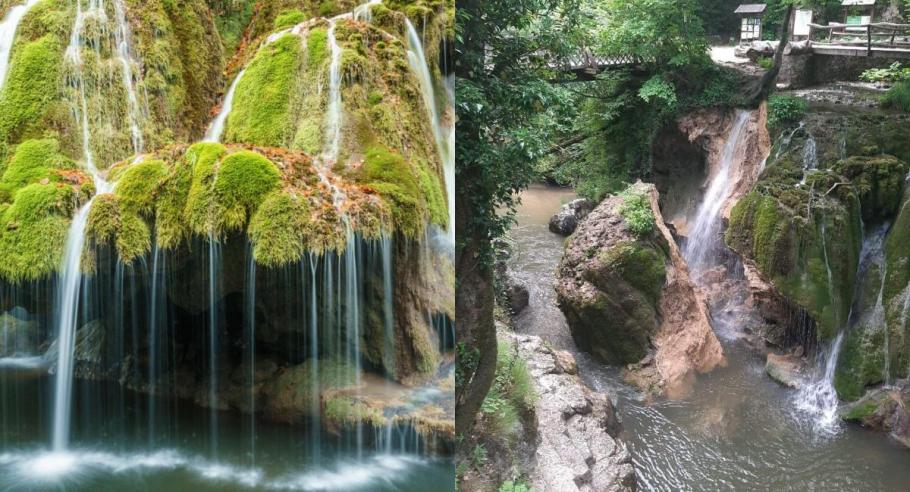 Un perete al Cascadei Bigăr s-a prăbuşit la începutul lunii iunie Colaj cu Cascada Bigăr înainte şi după prăbuşirea unui perete