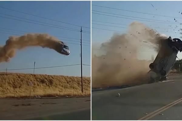 Șoferiță filmată cum zboară cu mașina aproape de liniile de tensiune, pe o autostradă din California - VIDEO