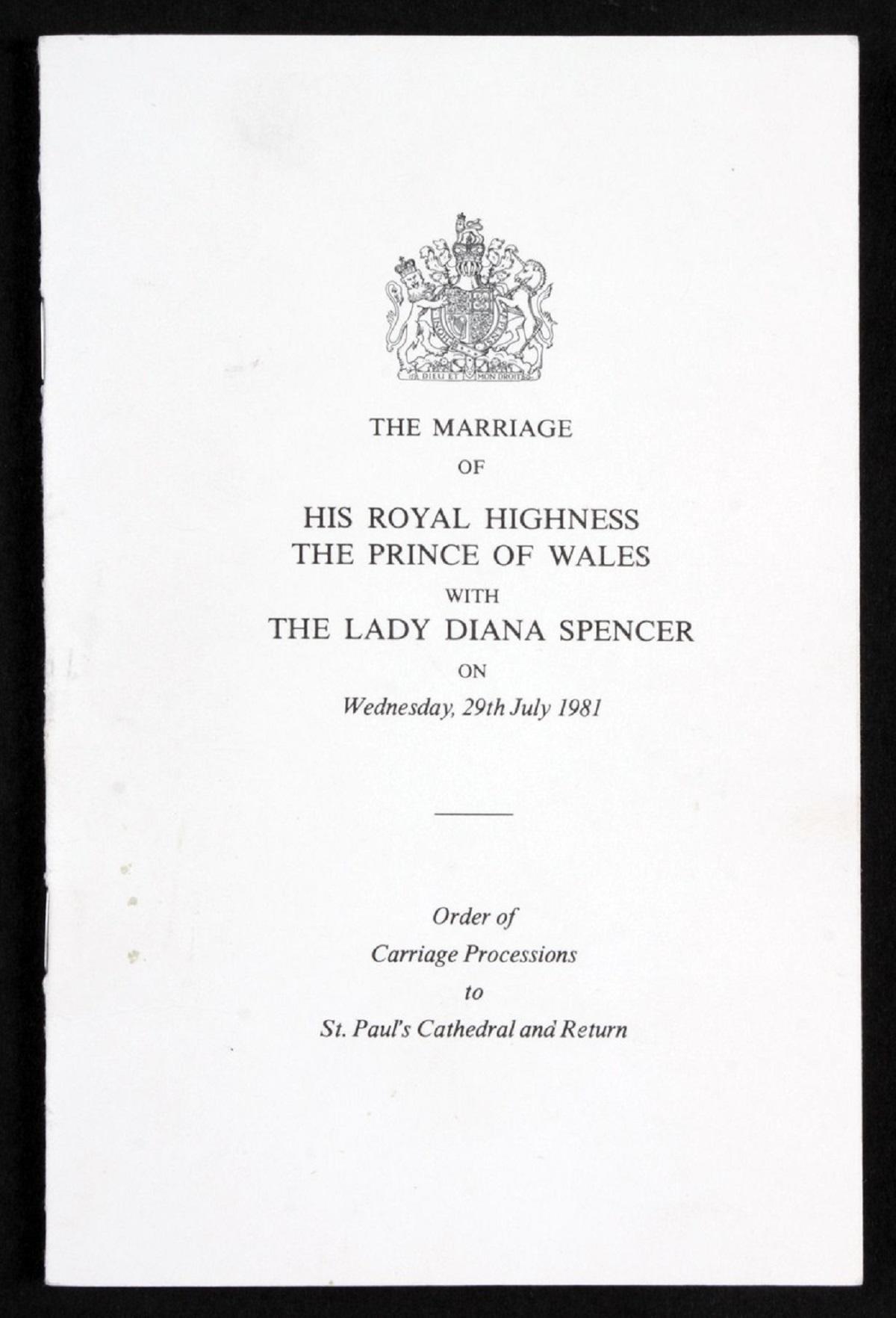 Carte informativă din ziua nunţii Prinţului Charles cu Prinţesa Diana