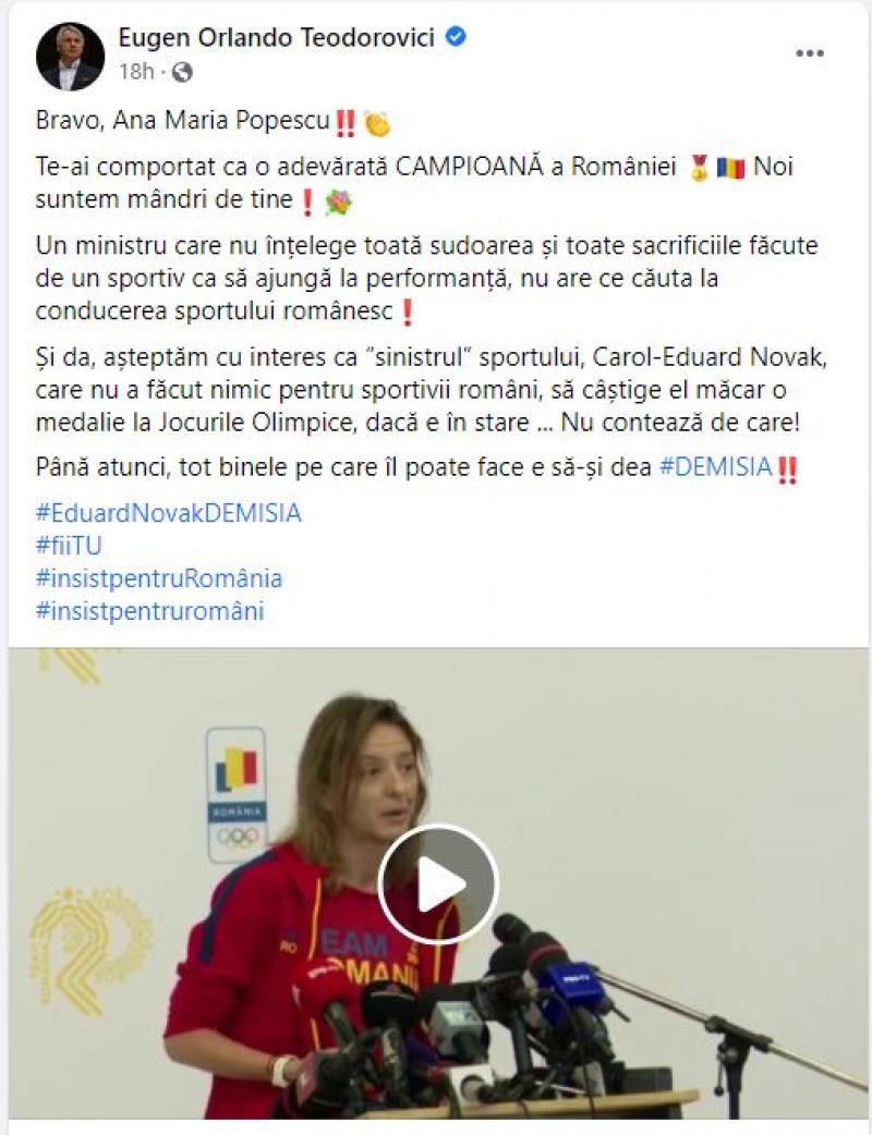Postarea lui Eugen Teodorovici, la adresa lui Eduard Novak Postarea lui Eugen Teodorovici, la adresa lui Eduard Novak