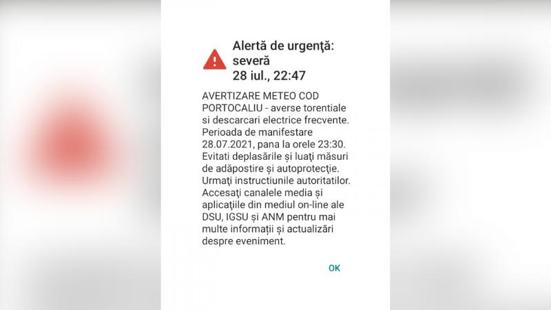 A fost emis mesaj RO-ALERT A fost emis mesaj RO-ALERT