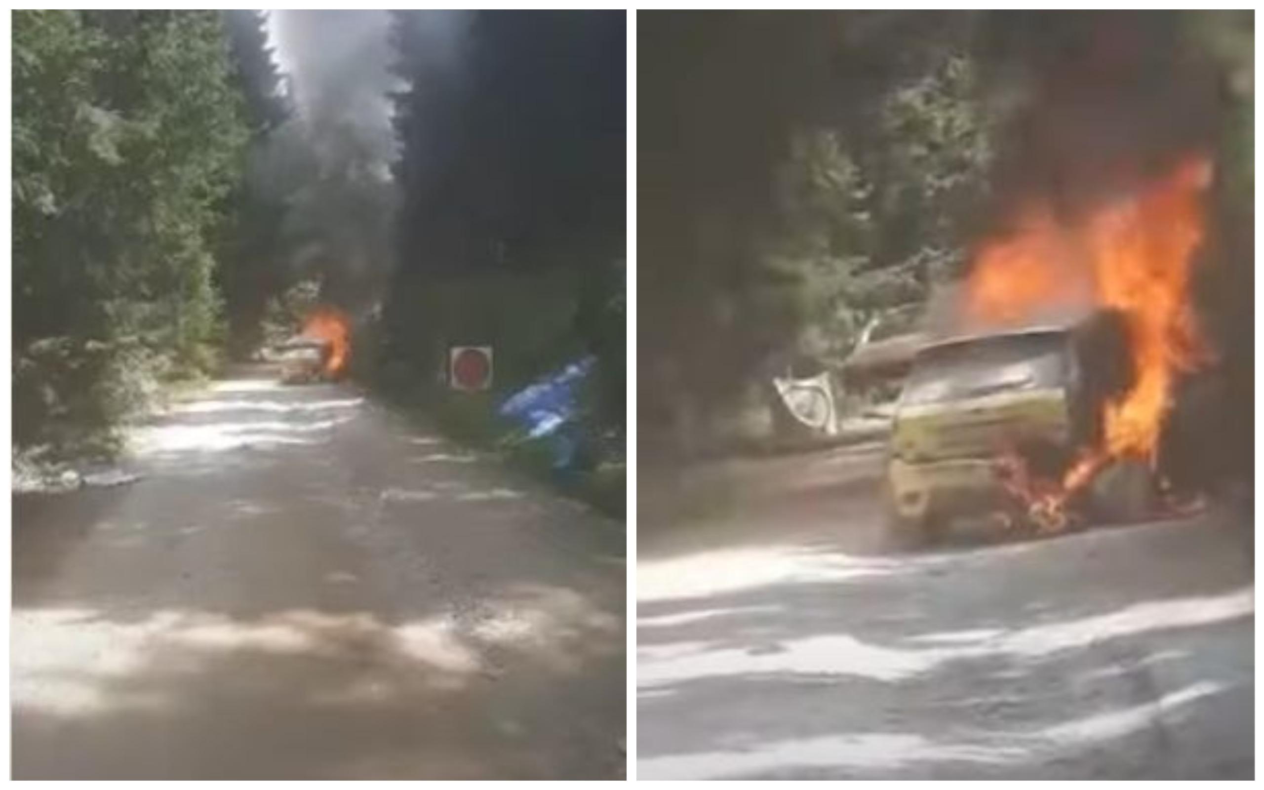 O mașină care participa la Raliul Sibiului a luat foc. Echipajul s-a salvat din mașina cuprinsă de flăcări O mașină care participa la Raliul Sibiului a luat foc. Echipajul s-a salvat din mașina cuprinsă de flăcări