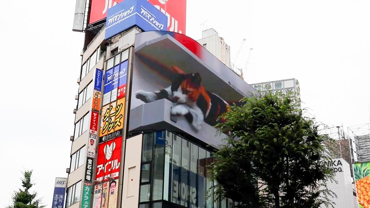 Panoul publicitar 3D cu o felină gigantică devenit atracţie turistică în Tokyo