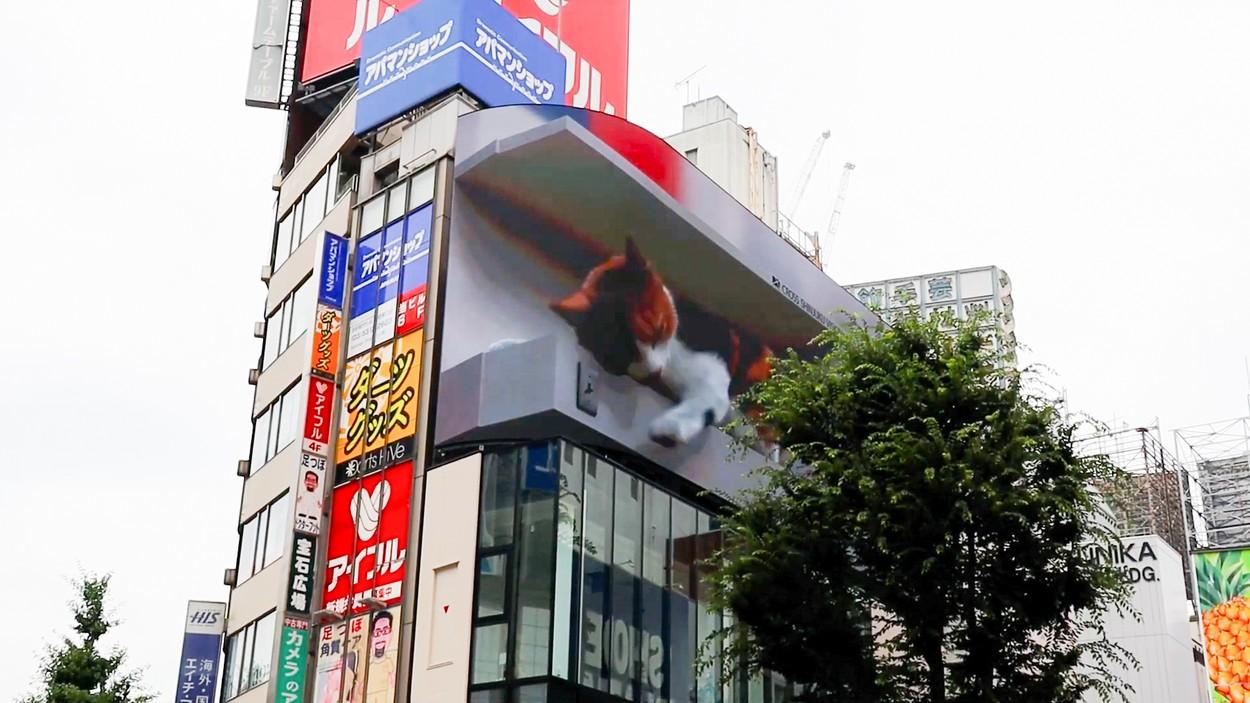 Panoul publicitar 3D cu o felină gigantică devenit atracţie turistică în Tokyo