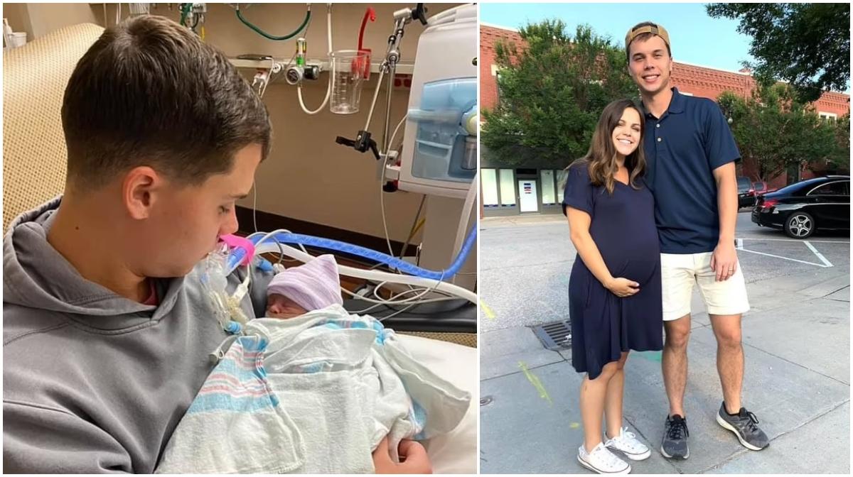 Un tată cu inima frântă îşi vede pentru prima dată bebeluşul, care a fost salvat după ce soția însărcinată a murit într-un teribil accident, în SUA