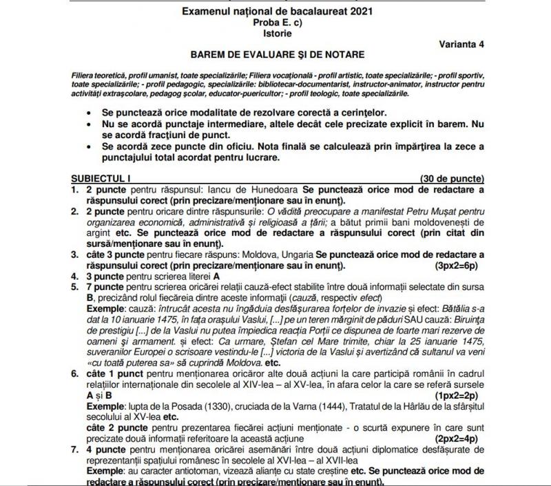 Barem la BAC 2021 Barem la BAC 2021