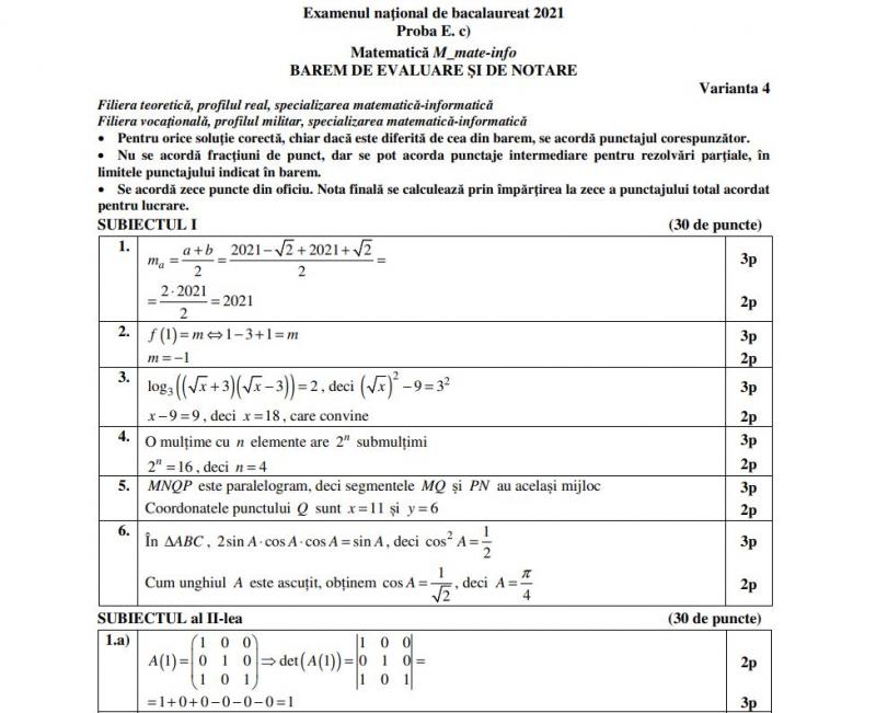 Barem la BAC 2021 Barem la BAC 2021