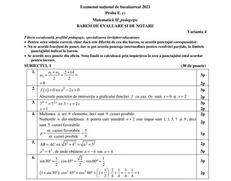 Barem la BAC 2021 Barem la BAC 2021