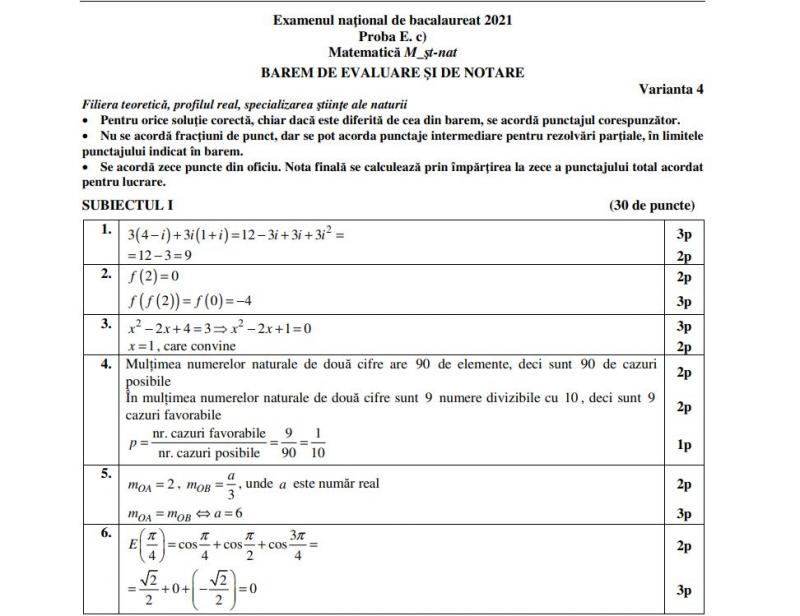 Barem la BAC 2021 Barem la BAC 2021