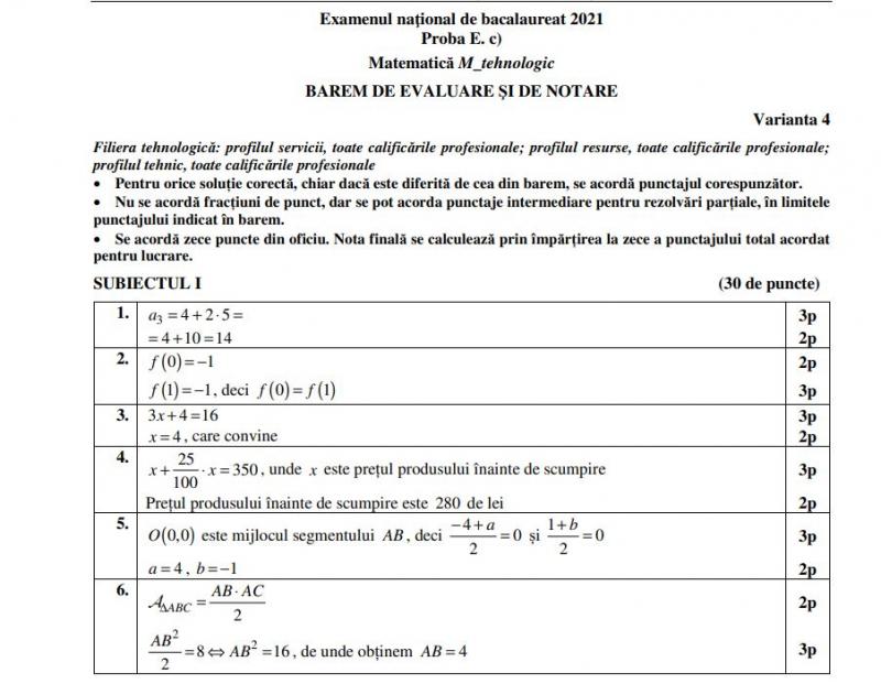 Barem la BAC 2021 Barem la BAC 2021
