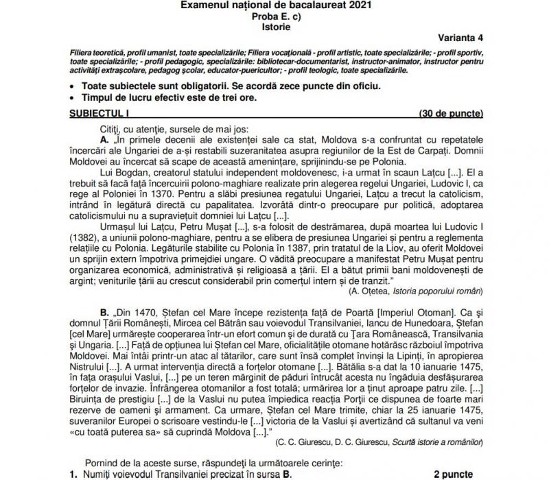 Subiecte la BAC 2021 Subiecte la BAC 2021