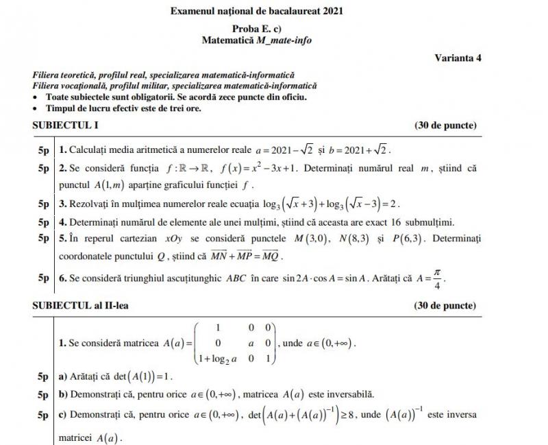 Subiecte la BAC 2021 Subiecte la BAC 2021