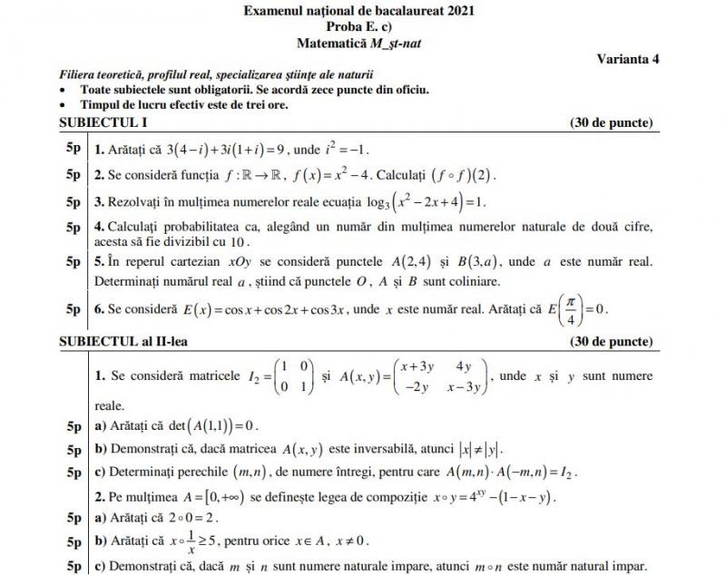 Subiecte la BAC 2021 Subiecte la BAC 2021