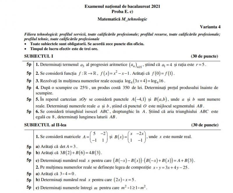Subiecte la BAC 2021 Subiecte la BAC 2021