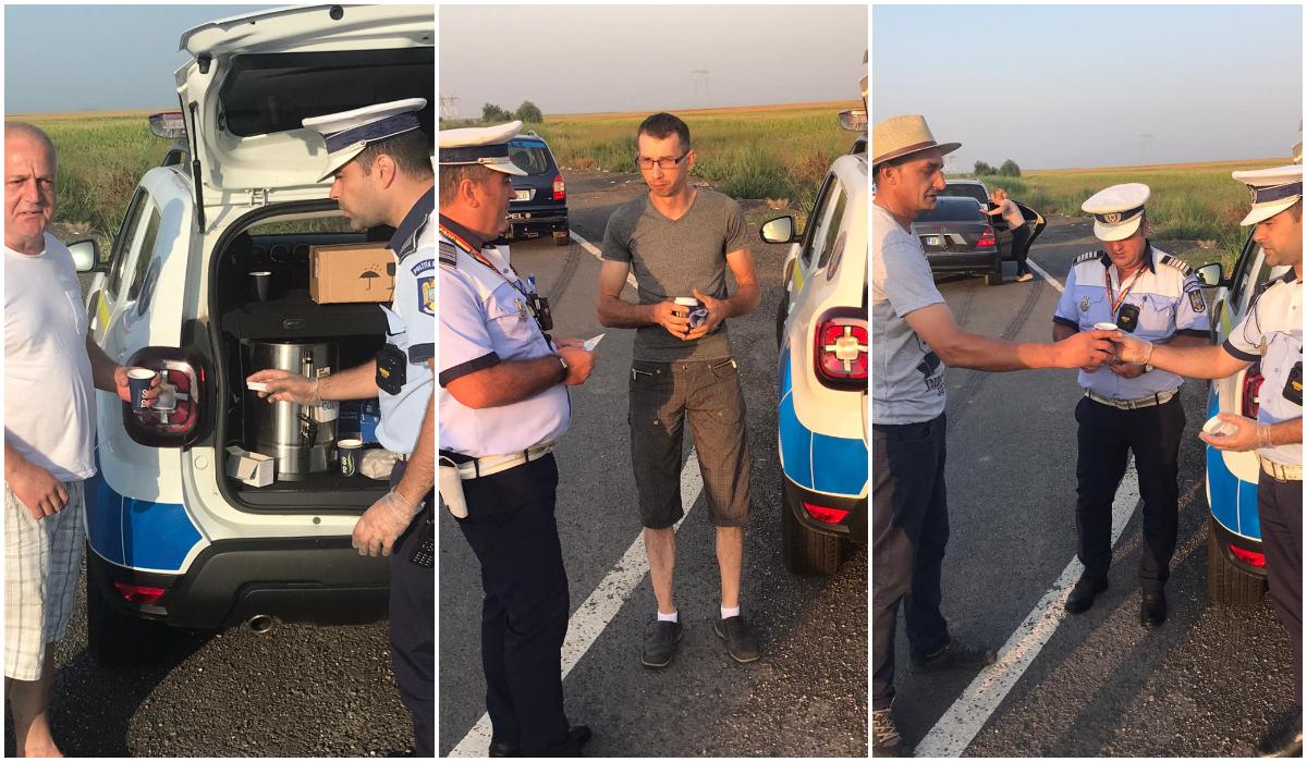 Șoferii în drum spre mare, opriți în trafic, pentru a fi serviți cu cafea de către polițiștii brăileni Șoferii în drum spre mare, opriți în trafic, pentru a fi serviți cu cafea de către polițiștii brăileni