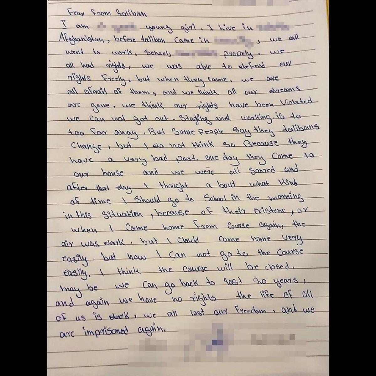 Scrisoarea unei fete afgane