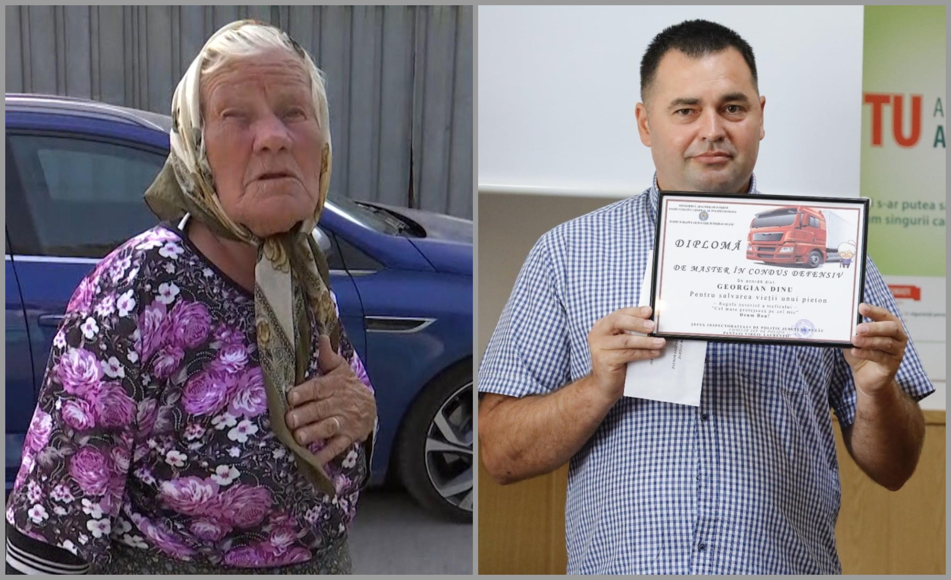 Considerat vinovat de bătrână, şoferul de TIR a fost premiat pentru faptul că i-a salvat viaţa Colaj cu batrana care a fost evitata de un sofer de TIR, si cu acesta primind o diploma din partea Politiei