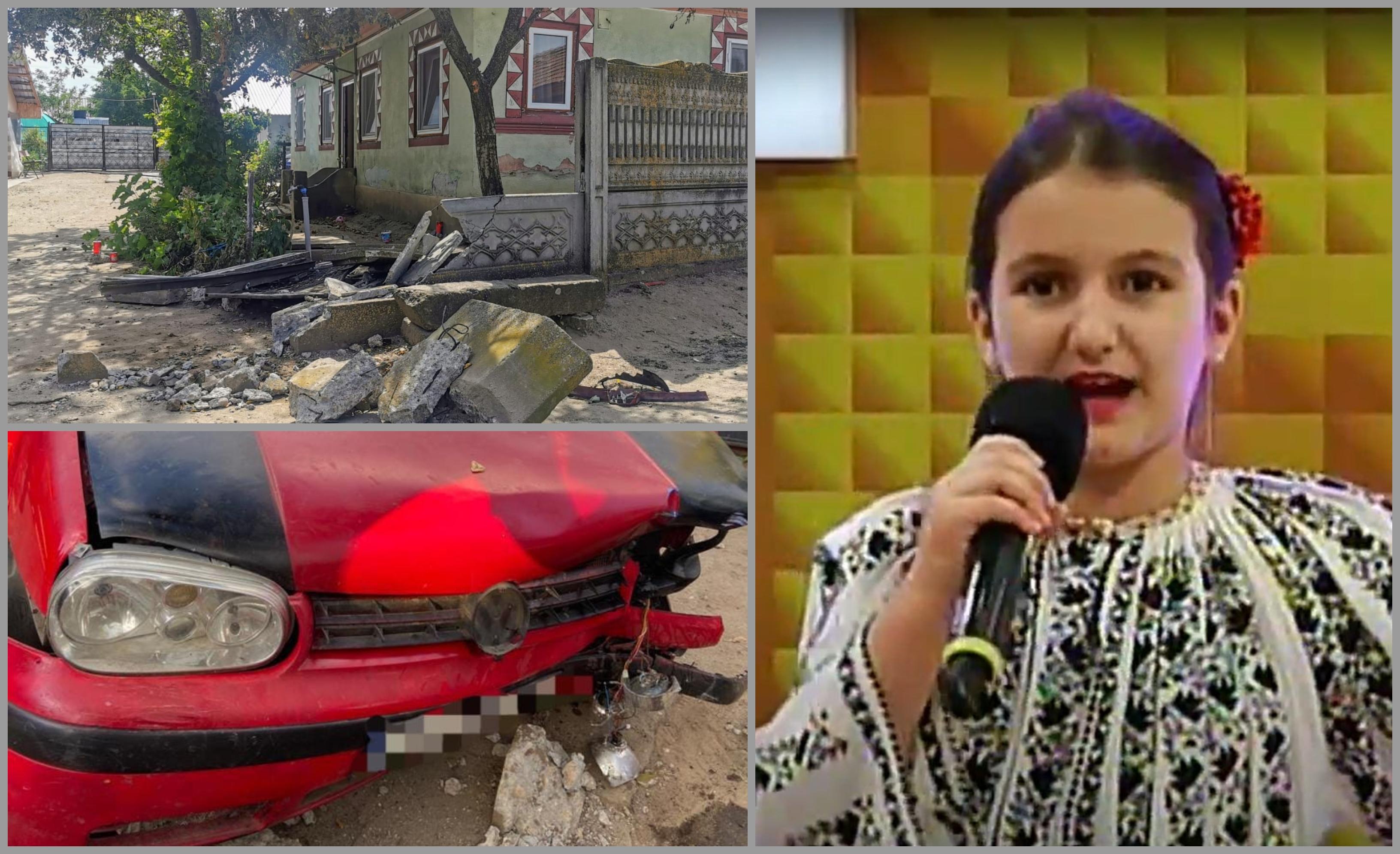 Fetiţa şi străbunica ei au fost spulberate de o maşină, în faţa porţii casei lor Colaj cu maşina după accident, capul de pod distrus în faţa porţii şi Iasmina, fetiţa de 11 ucisă
