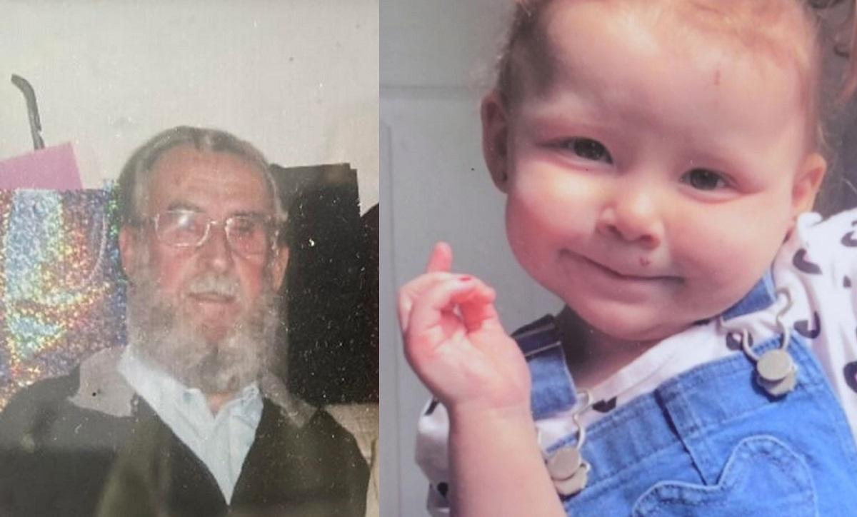 Străbunic Peter Nicklin, în vârstă de 79 de ani, alături de nepoata Harper, de doi ani