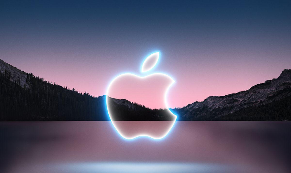 Logoul Apple incandescent, pe fundalul unui lac