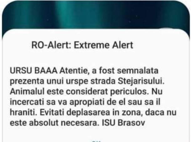 Când sistemul naţional de avertizare RO-Alert încearcă să facă glume: "URSU BĂĂĂ". ISU Braşov a deschis o anchetă internă Când sistemul naţional de avertizare RO-Alert încearcă să facă glume: "URSU BĂĂĂ". ISU Braşov a deschis o anchetă internă