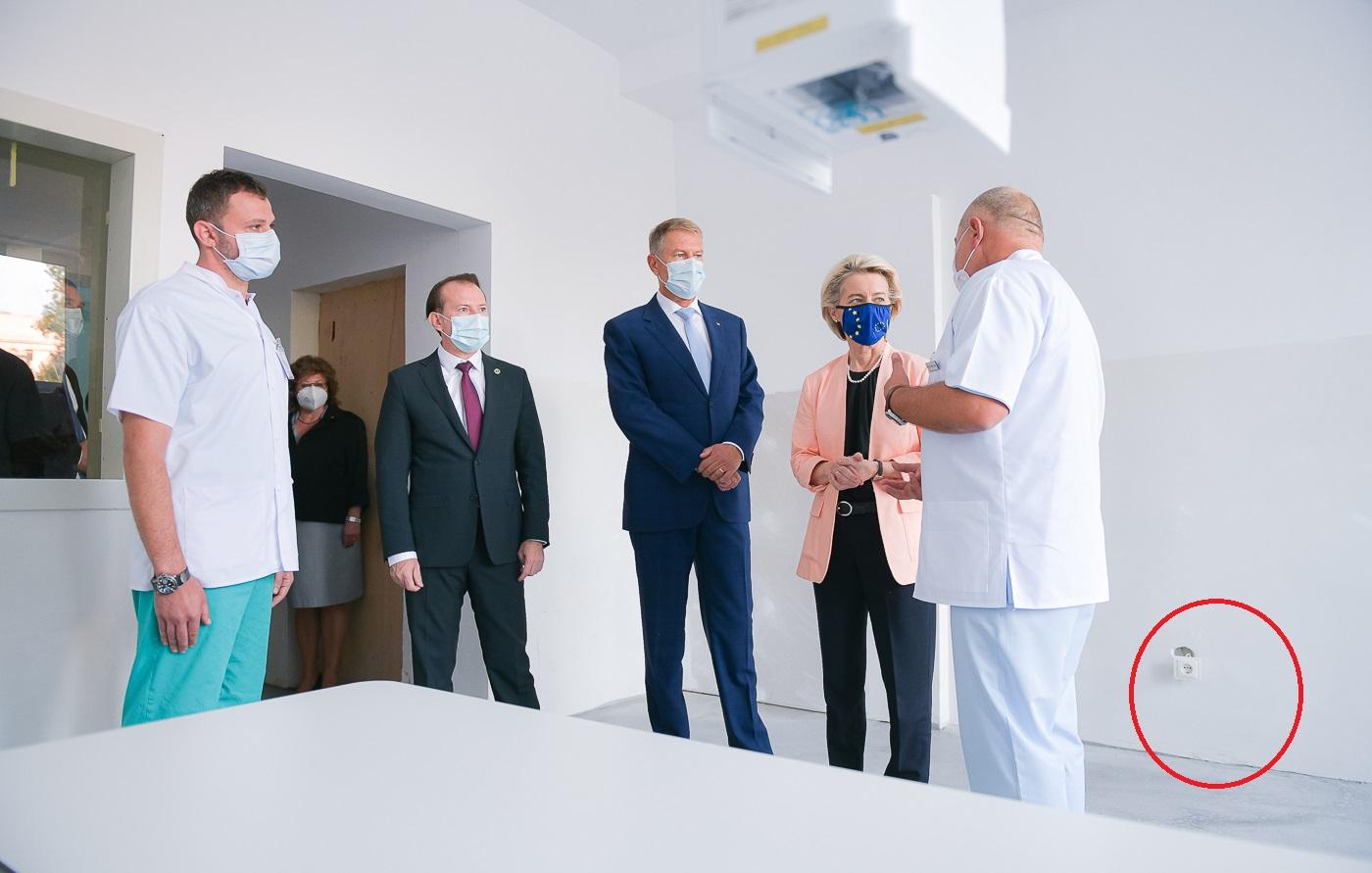 O priză ieșită din perete la Spitalul Universitar vizitat de Ursula von der Leyen, Iohannis și Cîțu a declanșat o avalanșă de glume