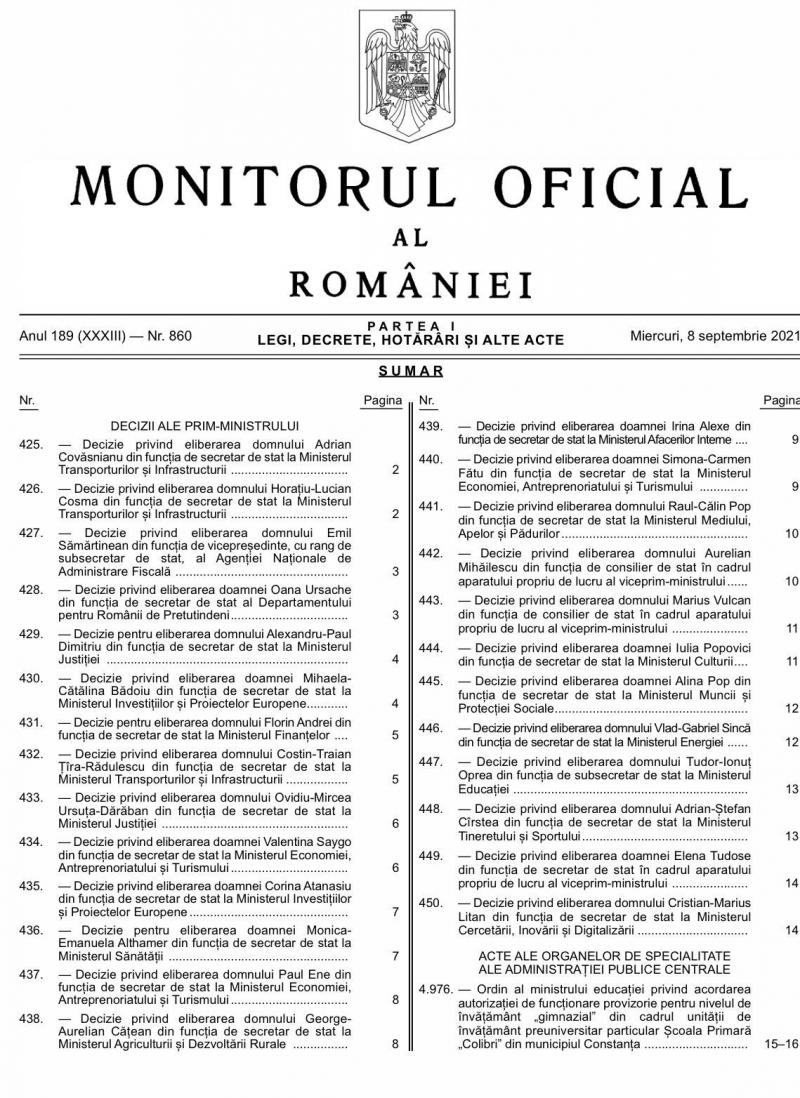 demiteri Monitorul Oficial