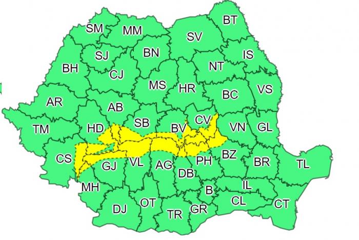 Alertă meteo de vreme severă în România. Jumătate de țară, sub cod galben în următoarele ore