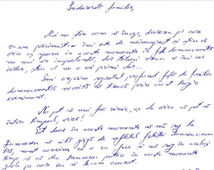 scrisoarea polițistului pentru familia Raisei