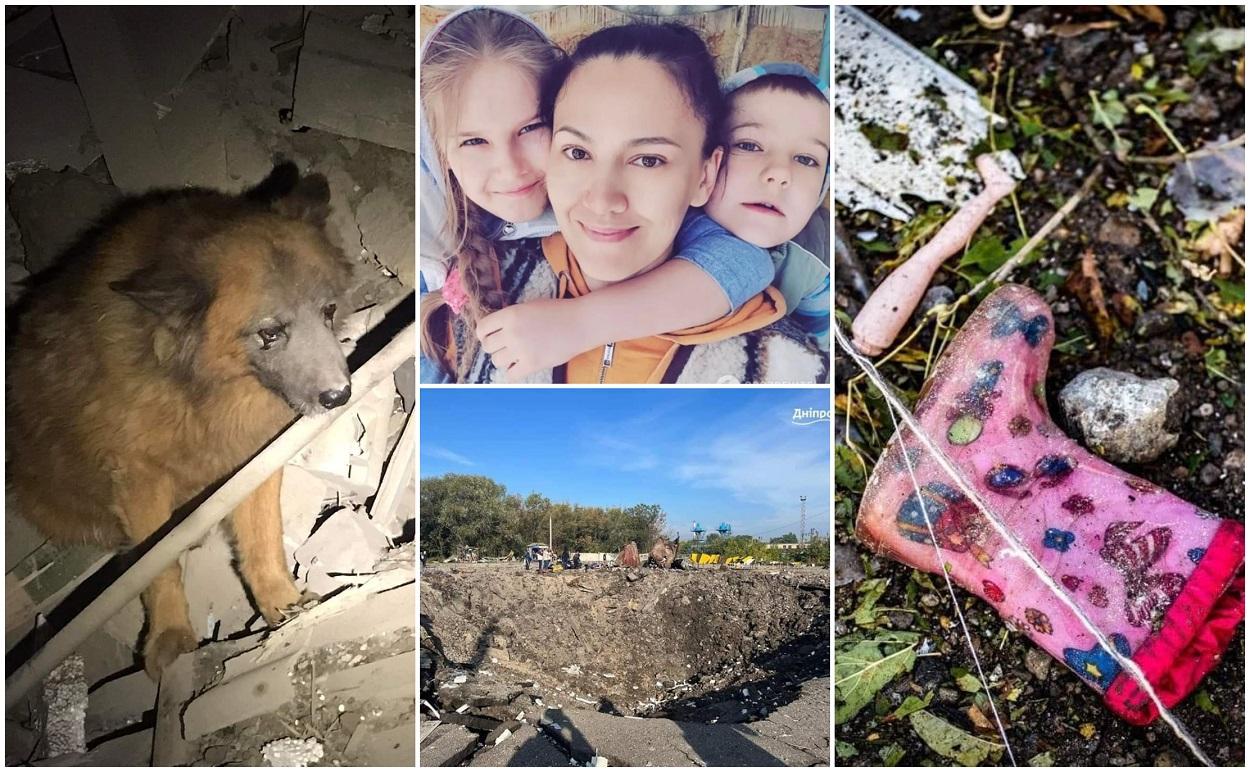 Colaj cu patru fotografii care surprind imagini cu locul unde a fost ucisa familia de ucraineni