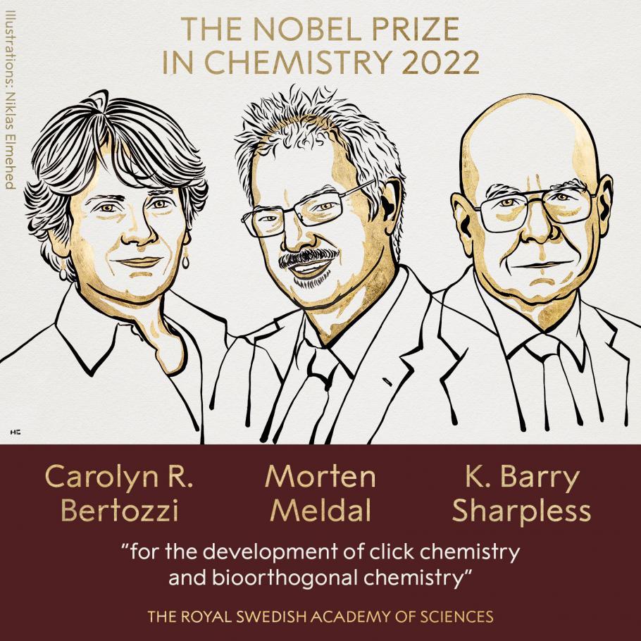 Premiul Nobel pentru Chimie 2022. Carolyn Bertozzi, Morten Meldal și K. Barry Sharpless, premiați pentru dezvoltarea domneniului chimiei bioortogonale Premiul Nobel pentru Chimie 2022. Carolyn Bertozzi, Morten Meldal și K. Barry Sharpless, premiați pentru dezvoltarea domneniului chimiei bioortogonale