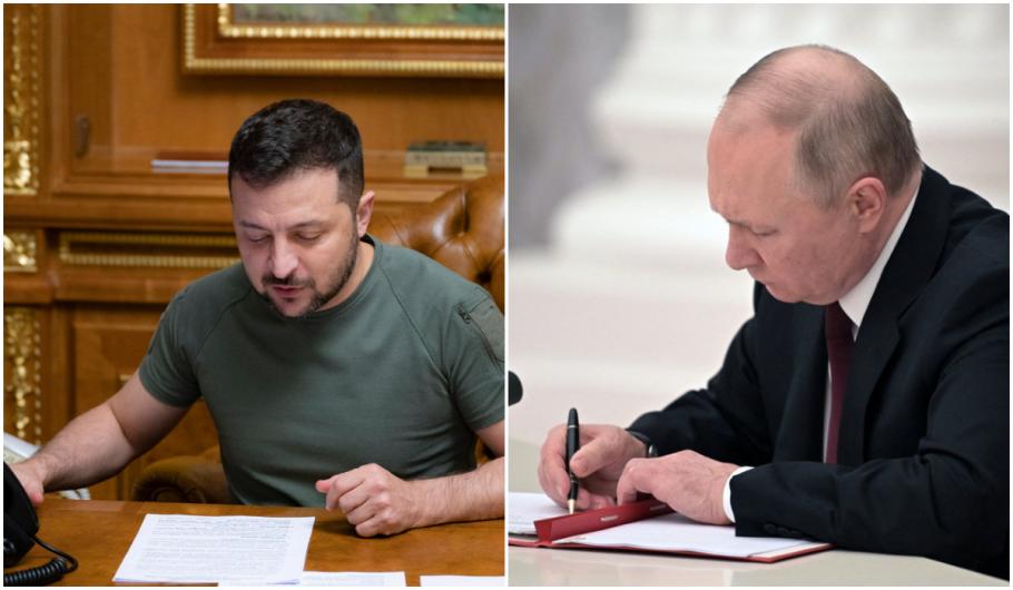 După ce Putin a promulgat legea anexării, Zelenski declară prin decret "nule" toate decretele lui președintelui rus. Războiul se mută în birouri După ce Putin a promulgat legea anexării, Zelenski declară prin decret "nule" toate decretele lui președintelui rus. Războiul se mută în birouri