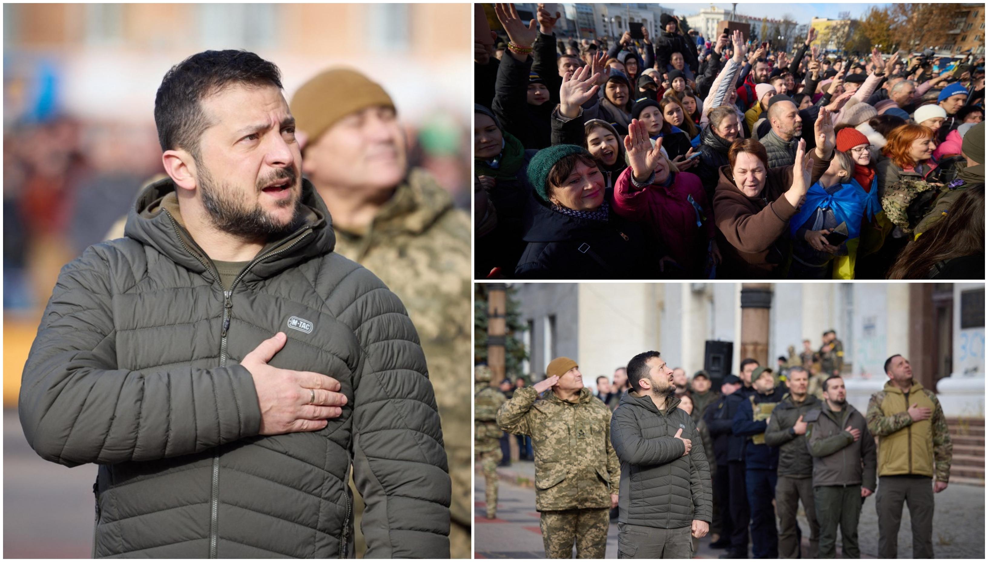 Zelenski a intonat imnul naţional al Ucrainei în faţa militarilor şi a localnicilor