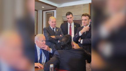 Tot Occidentul într-o poză. Momentul în care Biden, Scholz, Sanchez, Macron şi Sunak discută de incidentul din Polonia