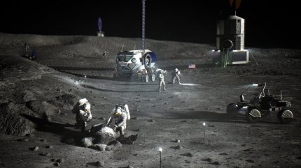 O reprezentare a viitoarei baze Artemis realizată de cercetătorii de la NASA.