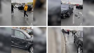 Accident teribil între un Golf, două Porsche şi un Range Rover, în parcarea unui mall din Bucureşti: "Niciunul nu merită permis de conducere"