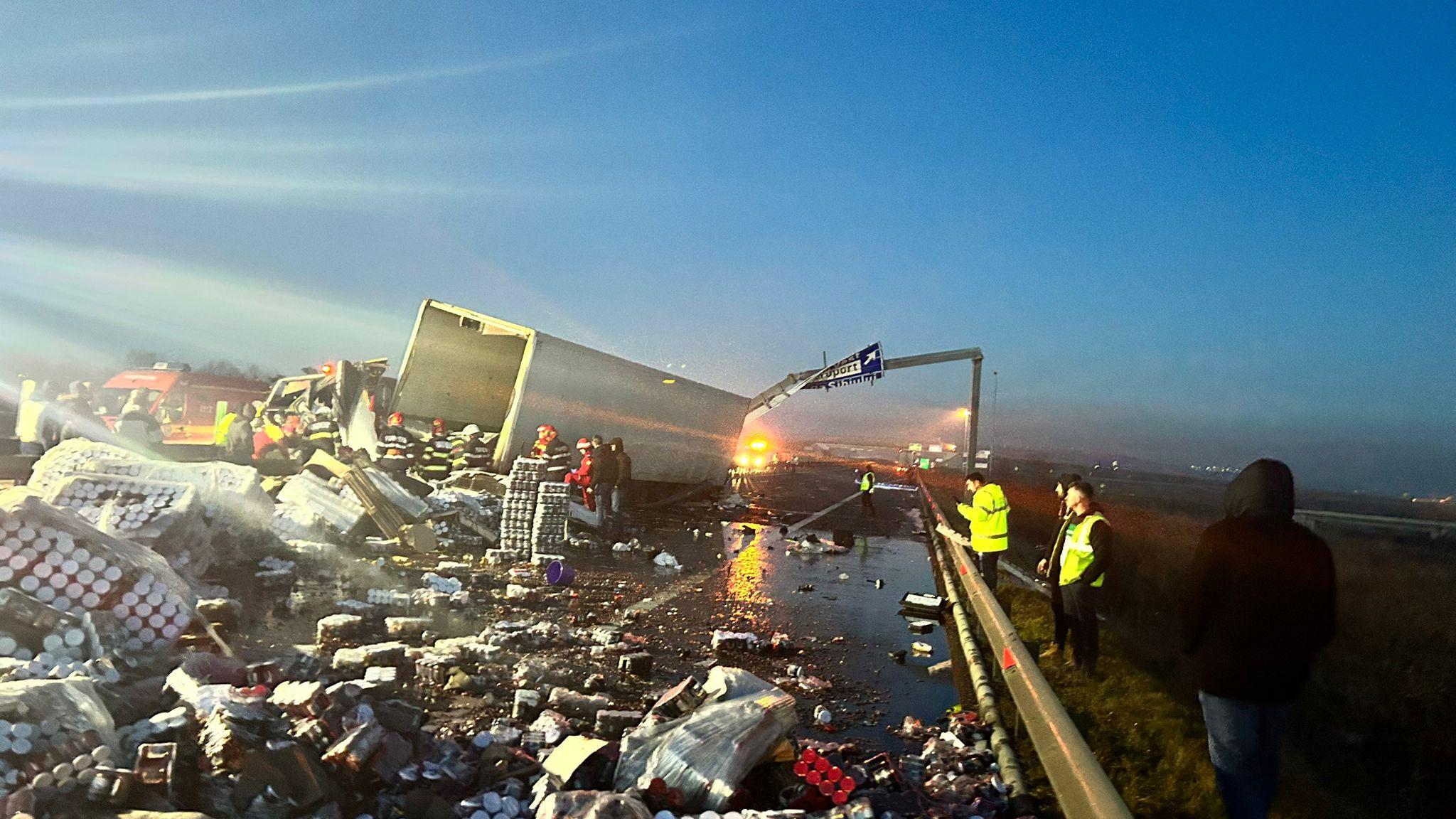 accident TIR Autostrada Sibiu-Orăștie