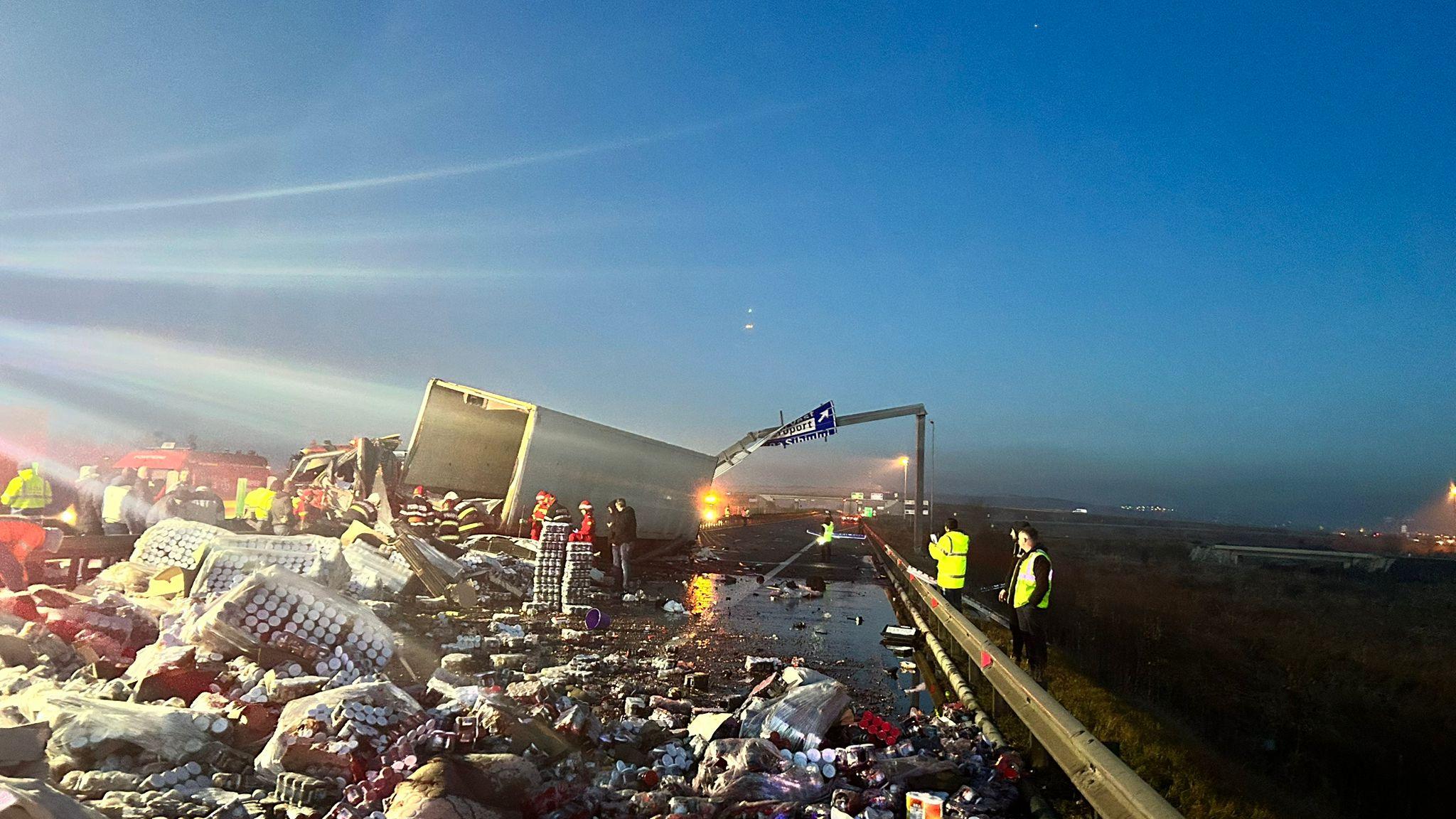 accident TIR Autostrada Sibiu-Orăștie