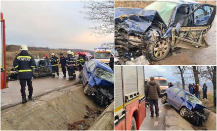 Doi copii de 4 și 8 ani, transportaţi în stare gravă, după ce două maşini s-au făcut zob