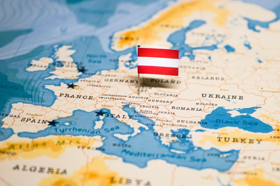 Austria hartă a Europei cu accent pe Austria