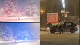 Nouă şoferi care făceau drifturi pe zăpadă, prinşi de poliţişti, în Poiana Braşov. Au rămas fără permis