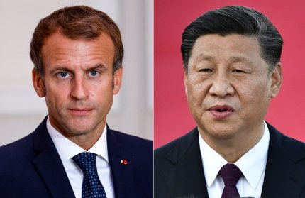 Președintele Franței, Emmanuel Macron, și președintele Republicii Populare Chineze, Xi Jinping