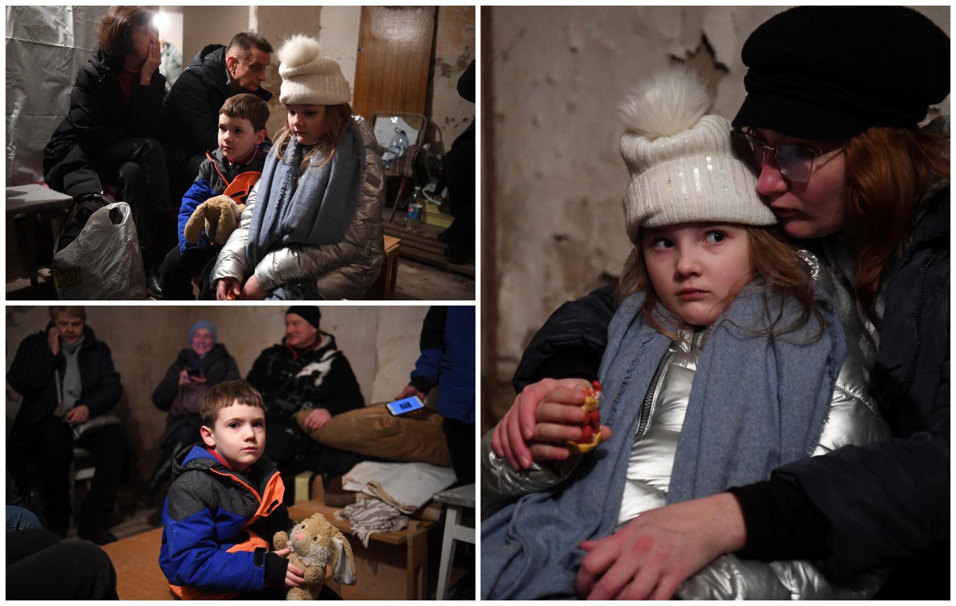Kira Shapovalova şi fratele ei, Mikhailo, într-un adăpost subteran din Kiev