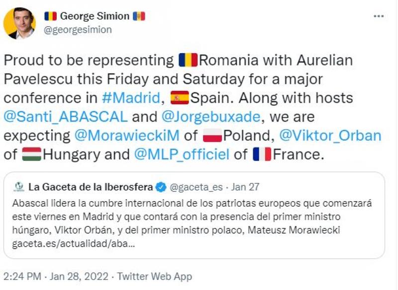 George Simion ar fi fost dat afară de la o conferinţă a suveraniştilor, la Madrid George Simion ar fi fost dat afară de la o conferinţă a suveraniştilor, la Madrid